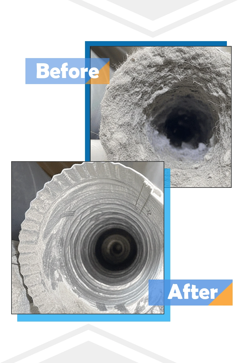 Dryer duct - before and after cleaning
